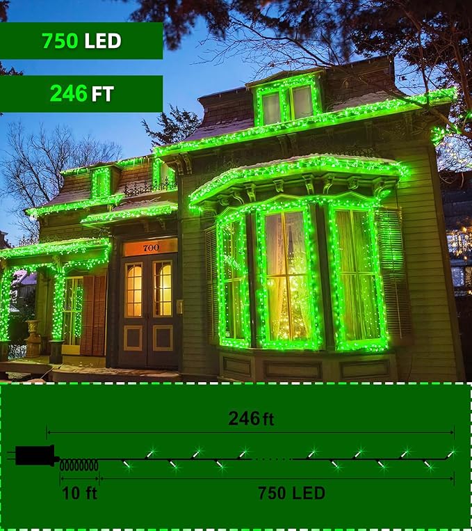 QUHUATU 750 LED 246FT Christmas Lights Outdoor, Super Long Waterproof Christmas String Lights with 8 Modes, Christmastree Lights with Timer Memory for Fence Garden Xmas Wedding Party DecorGreen
