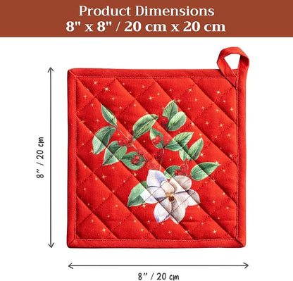 Maison d' Hermine Pot Holders 100% Cotton Potholders (8" x 8", Pack of 1) | Heat Resistant Hot Pads with Loop BBQ Cooking Baking Hotel Kitchen Handling Hot Pans Thanksgiving Christmas - Noel