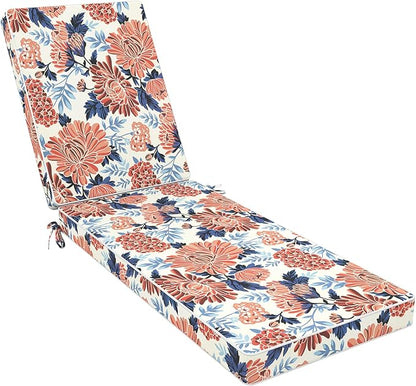 LVTXIII Outdoor Chaise Lounge Cushion 72x21x3 Inch, Water-Repellent Patio Seat Cushion with Ties & Hidden Zipper, Thick Foam Pad for Lawn Chair, Poolside, Patio Furniture, Vibrant Blossom