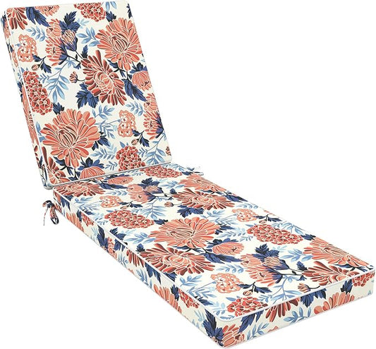 LVTXIII Outdoor Chaise Lounge Cushion 72x21x3 Inch, Water-Repellent Patio Seat Cushion with Ties & Hidden Zipper, Thick Foam Pad for Lawn Chair, Poolside, Patio Furniture, Vibrant Blossom
