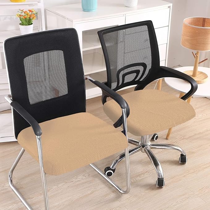 Smiry Office Computer Chair Seat Covers for Desk, Anti-dust Protector | Stretch Jacquard Removable Washable Desk Chair Seat Cushion Protectors, Camel