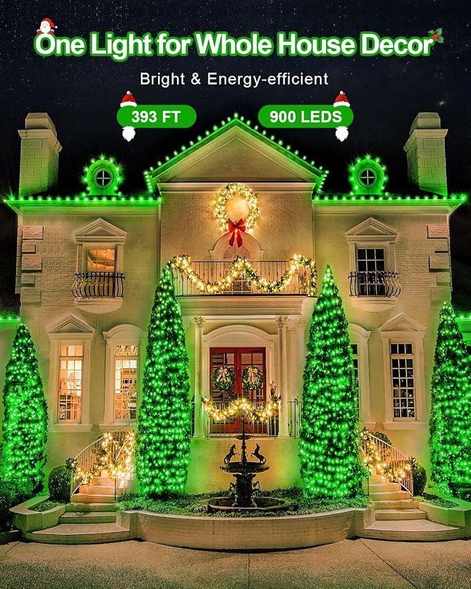 St Patricks Day Decorations 355 FT 900 LED Green Lights, Extra Long Outdoor String Lights Waterproof, Timer & Memory, 8 Modes Dimmable Plug in Fairy for Outside Tree Patrick's Day Decor