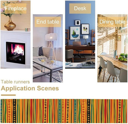 Traditional African Tribal Table Runner Abstract Ethnic Horizontal African Geometric Pattern Printed Linen Table Runner for Home Kitchen Dining Table Decoration 13x90 Inch