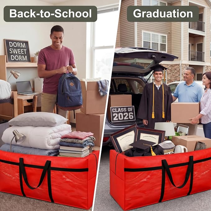 4 Pcs 96 Gallon Extra Large Moving Bags Heavy Duty Storage Bag with Strong Zipper Handle Foldable XXL Jumbo Storage Tote Packing Moving Box for College Dorm Travel Cloth Duffle (Red)