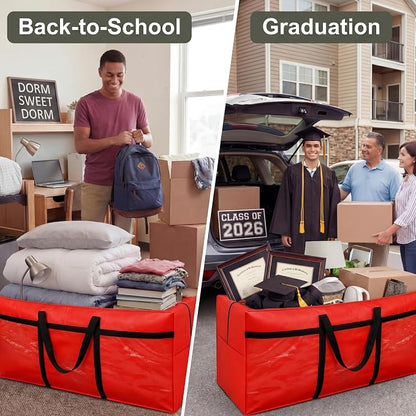 6 Pcs 66 Gallon Extra Large Moving Bags Heavy Duty Storage Bag with Strong Zipper Handle Foldable XXL Jumbo Storage Tote Packing Moving Box for College Dorm Travel Cloth Duffle (Red)