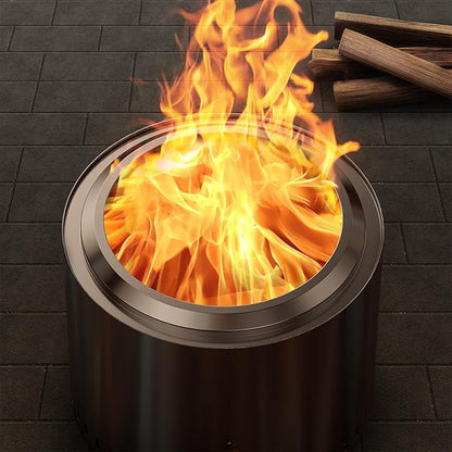 OutVue 19.5 inch Stainless Steel Smokeless Fire Pit, Outdoor Smokeless Firepit, Wood Burning Fire Pits for Camping, Bonfire, Low Smoke Firepit for Outside