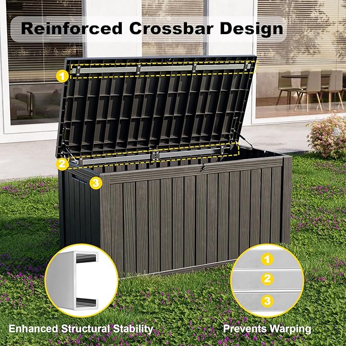 180 Gallon Outdoor Storage Box Waterproof - Outside Resin Deck Box, Lockable Storage Bin for Patio Furniture,Garden Tools,Cushions,Pool Accessories(Black)