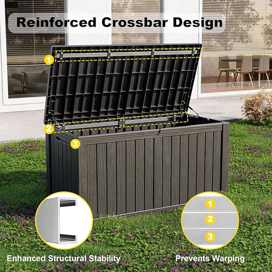 PatioZen 180 Gallon Large Deck Box,Resin Outdoor Storage Box with Lockable for Patio Furniture, Pool Accessories, Garden Tools Waterproof Outside Storage Box, Black