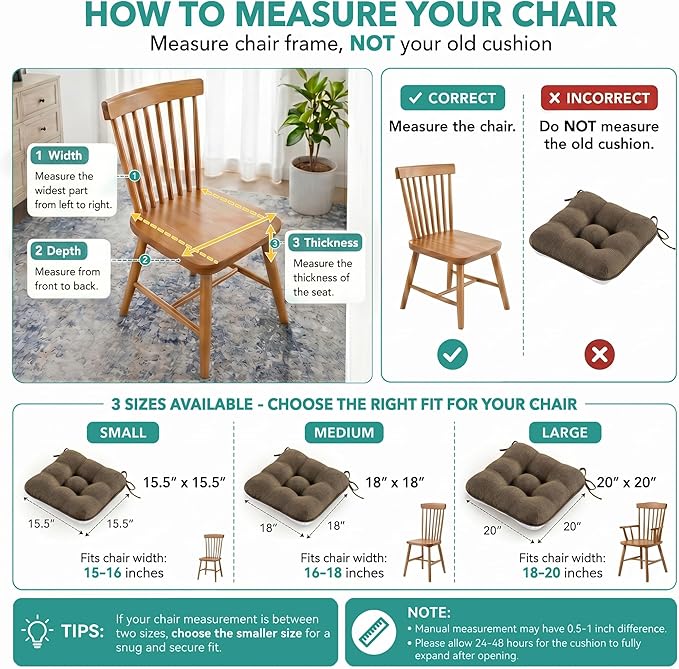 BETU Chair Cushions for Dining Chairs,3.5" Thick Kitchen Table Chair Pads with Ties,Non Slip Backing and Covers,Seat Cushion for Dining Room,Bar,Patio Chairs,20"X20"X3.5"