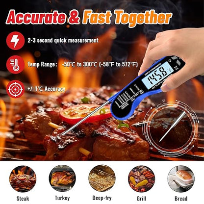 Meat Thermometer Digital, IP67 Waterproof Food Thermometer for Cooking | Backlight, Hold Function, Magnet, IP67 Waterproof, LED screen, for Kitchen, Grill, BBQ, Beef, Candy, Turkey