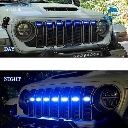 Grille LED Light Compatible with 2024-2025 Jeep Wrangler JL, Multi-Color Grille Light APP Control For Car Shows or Night Driving (7 Pcs Base trim) | Multi-Color Grille Light APP Control,7 Pcs Base Trim