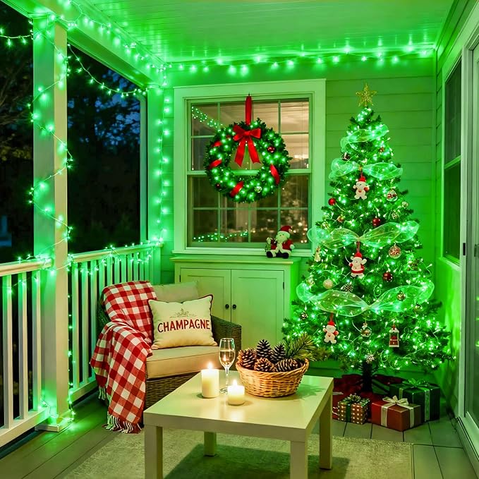 JMEXSUSS 200 LED Green Christmas String Lights Indoor Outdoor Clear Wire | Connectable, Plug in, for Halloween Christmas St Patricks Day Spring Tree Garden Decor
