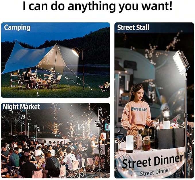 Powerful Base LED Camping Light for Outdoor BBQ with Fully Adjustable Head and Sturdy ABS Construction Portable Tent Lamp Night Fishing Hands Cooking Heat Long Runtime Equipment Outdoor Party