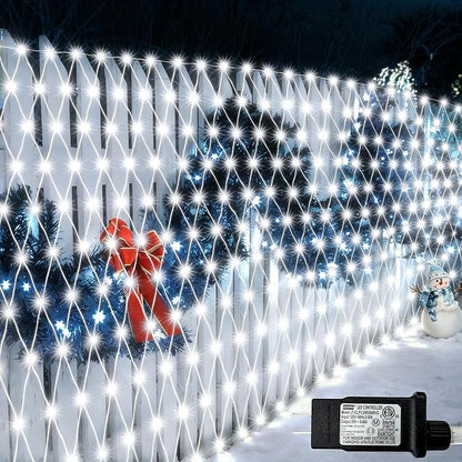 Lovelite 510 LED Christmas Net Lights, 28ft x 5ft Mesh Lights Outdoor Clear Wire 8 Modes, Waterproof Connectable String Lights Plug in for Xmas Tree Bushes Garden Holiday Party Decorations - White