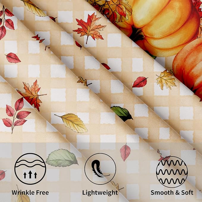 Sweetshow Thanksgiving Autumn Harvest Pumpkin Table Cloth Round Orange Plaid Fall Leaves Tablecloth 70 Inch Decor Washable Stain and Wrinkle Resistant Round Table Cover for Dining Party Picnic
