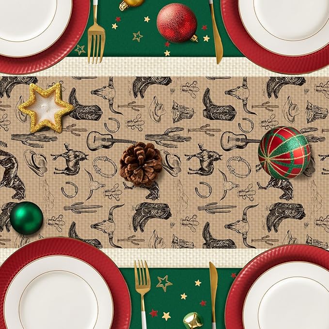 Western Farm Table Runner,Dining Decor for Kitchen Coffee Table Family Dinners Holiday Parties Wedding Events Decor(13x72 inch)