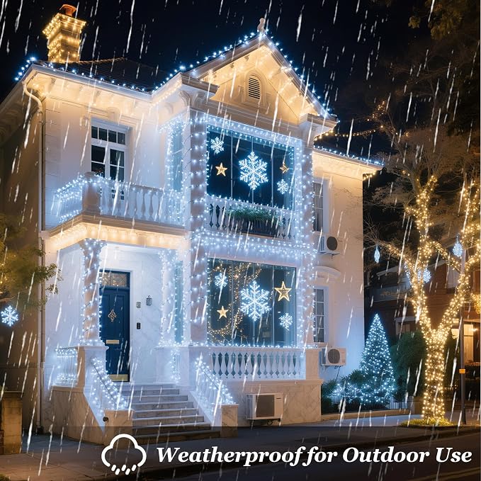 Christmas Tree String Lights Green Wire 75FT 300 LED Cool White | Dimmable, 12 Light Styles, Memory Timer, Waterproof, 29V Safe Low Voltage, Diamond-Faceted LED, Energy Efficiency