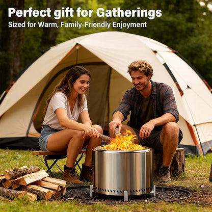 HGD 20 Inch Smokeless Patio Fire Pit, Outdoor Wood Burning Stove, Stainless Steel Firepit for Backyard, Patio, Garden, Picnic