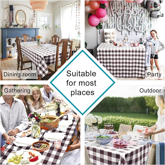 Hiasan Checkered Tablecloth Rectangle - Stain Resistant, Waterproof and Washable Table Cloth Gingham for Outdoor Picnic, Holiday Dinner, 70 x 140 Inch, Coffee and White
