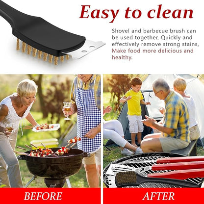 CHENGU 2 Pcs 12 Inch BBQ Grill Brush for Outdoor Grill and Scraper Stainless Steel Wire Extra Strong BBQ Cleaner Heavy Duty Barbecue Cleaning Brush Cleaner