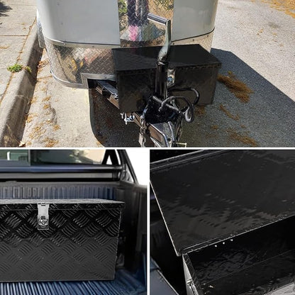 24 Inch Tool Box Flatbox Truck Bed Toolbox,RV Storage Organizer,Truck Tools Chest Box With Side Handle & Lock Key Compatible with Trailer Pickup,Black Aluminum 5 BarTread ToolBox(24"x10"x11")