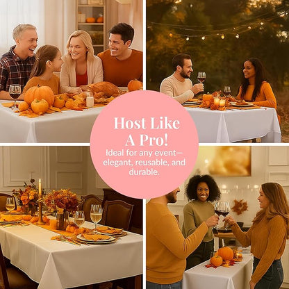 Prestee 48 White Plastic Tablecloth 108x54 Inches - No See-Through Rectangular Disposable Tablecloths for Indoor and Outdoor Events - Heavy-Duty and Waterproof for Holiday and Thanksgiving