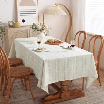 Chassic 54 x 72 inches Farmhouse Style Linen tablecloths, Wrinkle Resistant Washable Dining Room Table Cloths for Small Rectangle Tables - Hemstitch Beige