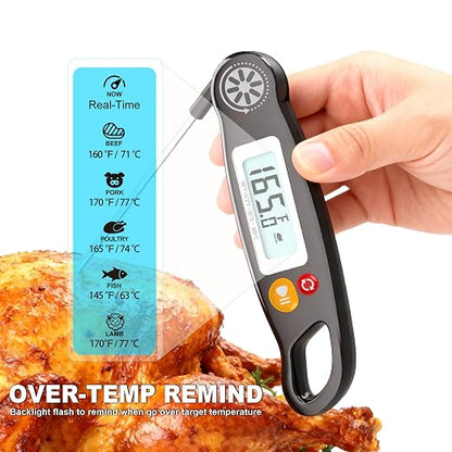 Meat Thermometer Digital - Instant Read Food Thermometer with Backlight for Cooking Grilling Baking Kitchen Candy BBQ Oil Liquid, Backlit Display, Battery Included