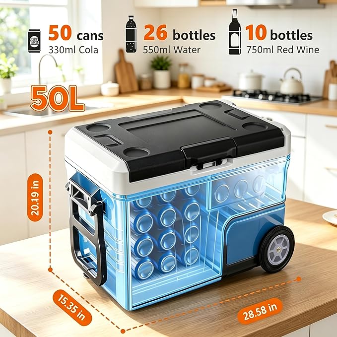 Simple Deluxe 12 Volt Refrigerator, 53QT Dual Zone Electric Cooler, Car Fridge -4℉-68℉, Portable Refrigerator 12/24V DC 100-240V AC, Portable Freezer for Travel RV Camping Boat Home