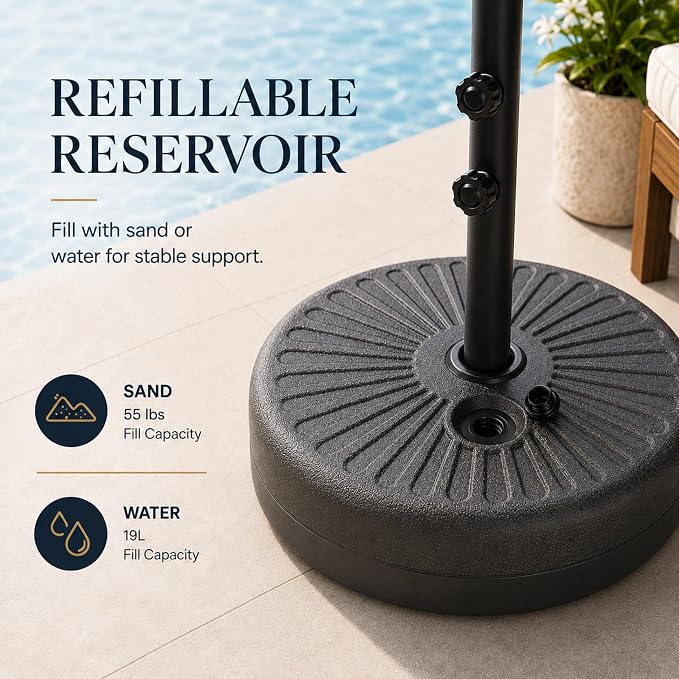 20 Inch 50 Lbs Fillable Heavy Duty Umbrella Base, Stable Outdoor Stand, Durable Holder for Lawn Patio Deck and Poolside Parasols, Black50