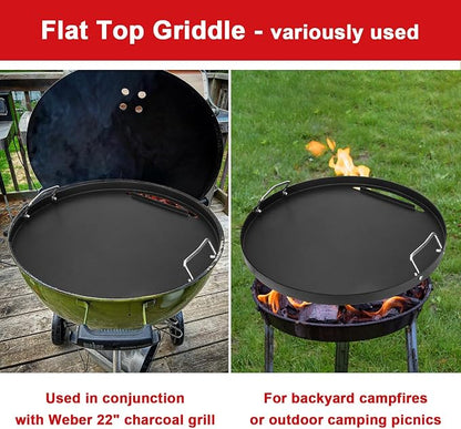 Full Size Griddle Insert for Weber 22 Inch Charcoal Grills, Flat Top Griddle for Weber 22" Original Kettle, Master-Touch and Performer Deluxe Charcoal Grill, Compatible with Most 22" Round Grills