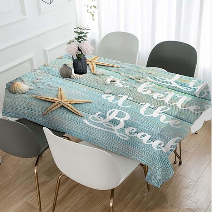 TKS MITLAN Tablecloth Life is Better is The Beach Table Cloth Rectangle Table 60 x 84 Inch Summer Sand Sea Shells Starfishes Kitchen Decorations for Home Dinner Party