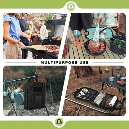HODRANT Hanging Camp Utensil Organizer with Towel Paper Holder for Travel | Portable Camping Kitchen Cookware Bag for Knives, Forks, Spoons & More, Outdoor Cooking Tools Storage Box, Bag Only
