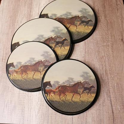 Reston Lloyd, Burner Covers For Electric Stovetop, Decorative Lightweight Tin Covers, Set of 4 (2-8 inch & 2-10 inch), Conceals Messy Drip Pans, Horses