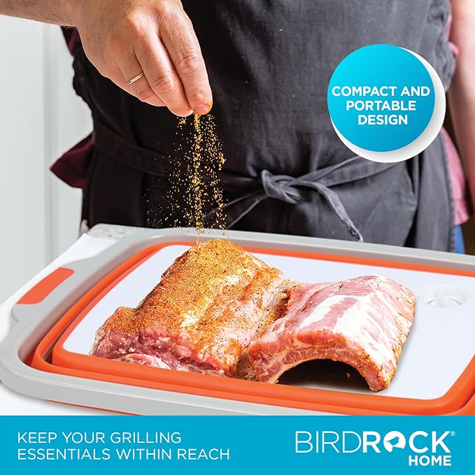 BIRDROCK HOME Collapsible Large BBQ Prep Tub, BBQ Resting Bag & 2pc BBQ Mitts - Multi-Function Grill Caddy w/Colander & Lid, Portable Silicone Dish Bowl for Picnic, Tailgate, Camping