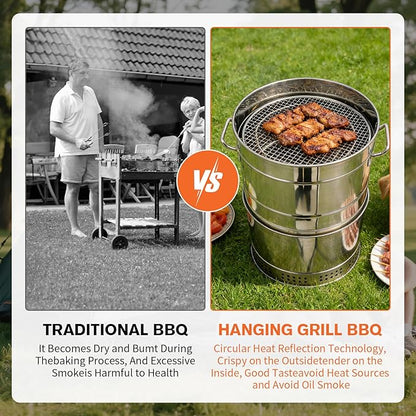 Barril Para Asar Carne, Large Portable Charcoal Grills with S Hook Grilled Fish Clip Shakers Stainless 360° Smokeless Outdoor Barbecue Grill for Outdoor Cooking and Barbecue