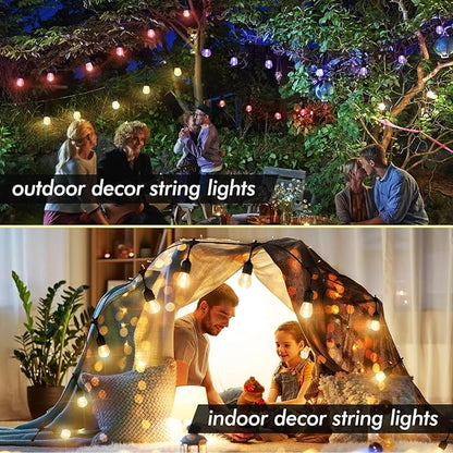 24FT Solar Outdoor String Lights, 12 Shatterproof E26 Edison LED Bulbs, Dimmable RGB Color Changing Patio Lights with 8 Modes, IP65 Waterproof & Remote for Weddin & Commercial Use