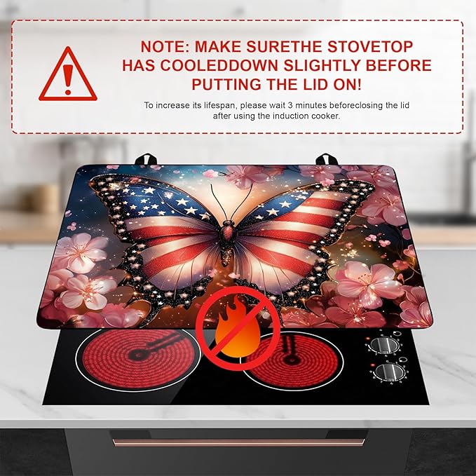 Patriotic Stove Top Cover, Heat Resistant Electric Stove Protector Mat, Large Diatomite Kitchen Counter Mat, Independence Day Decor American Flag Kitchen Accessory (butterfly, 28x20 Inch)