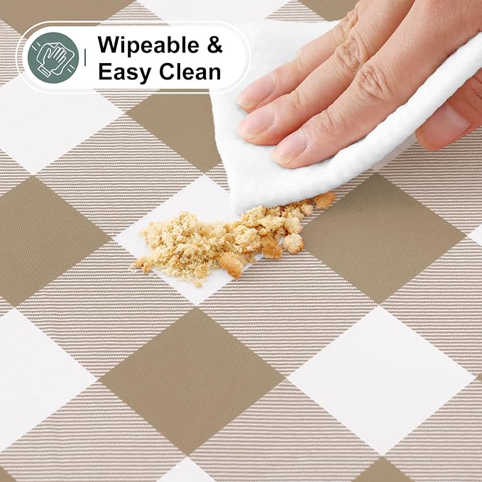 Buffalo Rectangle Picnic Tablecloth, 6 Foot Elastic Fitted Vinyl Table Cloth with Flannel Backing, Waterproof Plaid Table Covers for Dining, Camping, Outdoor (Khaki and White, 30" x 72")