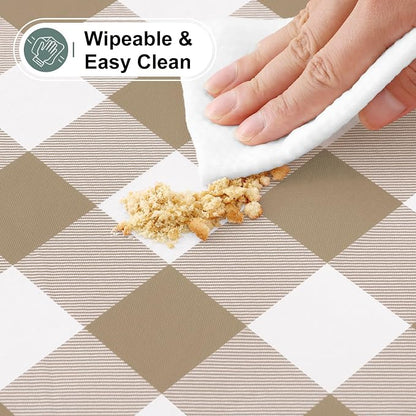 Buffalo Rectangle Picnic Tablecloth, 6 Foot Elastic Fitted Vinyl Table Cloth with Flannel Backing, Waterproof Plaid Table Covers for Dining, Camping, Outdoor (Khaki and White, 30" x 72")