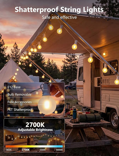 White Outdoor String Lights, 50FT G40 LED Patio String Lights with 25 Frosted Shatterproof Bulbs, Waterproof Bistro Lights for Outside Garden Backyard Wedding Party, 2700K Warm White