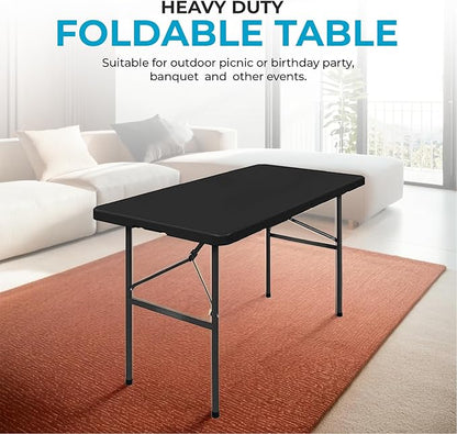 Simpli-Magic 4ft Portable Plastic Folding Table – Indoor & Outdoor Heavy-Duty Foldable Utility Table w/Handle for Party & Camping (Black)