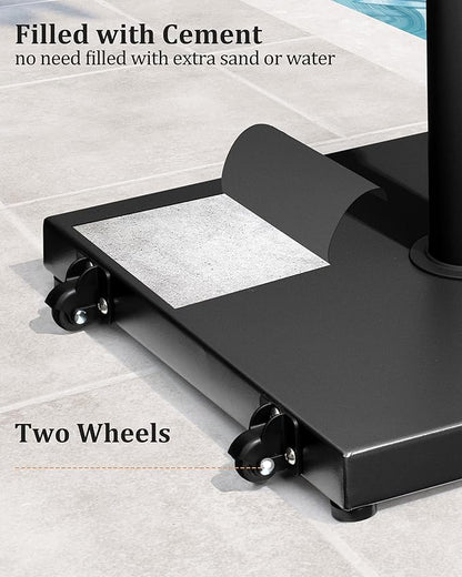 45lbs Patio Umbrella Base with Wheels - Heavy Duty Outdoor Patio Market Umbrella Stand for Deck with Rollers, Poolside, Balcony, Wind-Resistant Design, Black