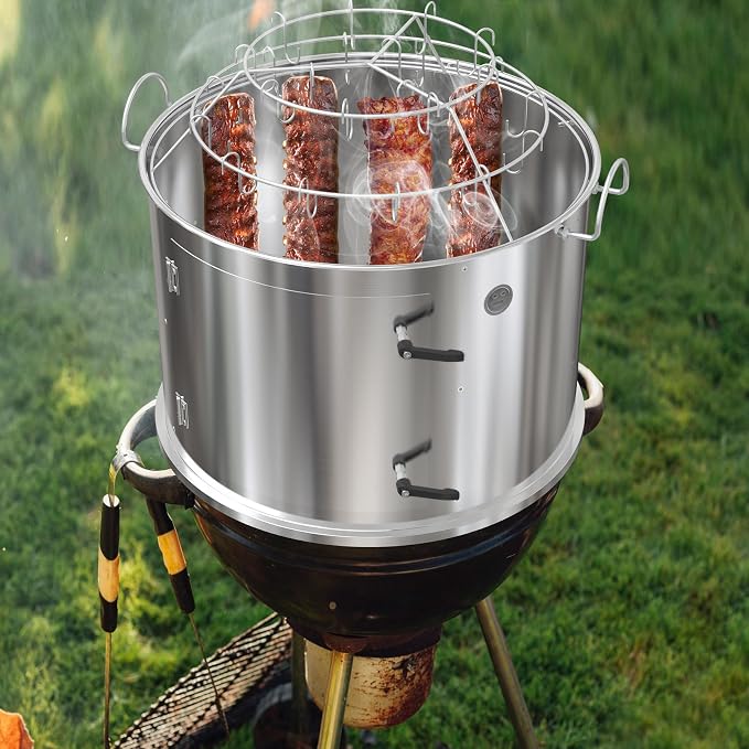 only fire Stainless Steel Grill Cooking Smoking Attachment, Charcoal, Rib Hanging System for Weber 22 inch Kettle Grills - Turns Your Kettle into Smoker