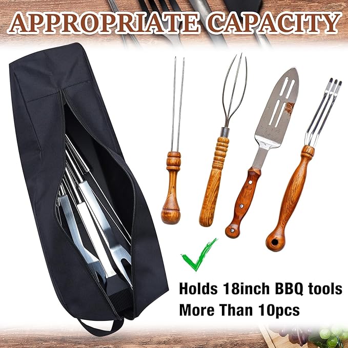 Amylove 2 Pcs Grill Tool Storage Bags BBQ Utensil Grilling Bags Oxford Cloth Barbecue Holder Pouch Foldable Hardware Grilling Accessory Grill Storage Bags for Outdoor Camping Picnic Trip, Black