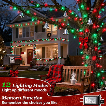 Christmas String Lights Outdoor 470FT 1500 LED Red & Green | Dimmable, 12 Light Styles, Memory Timer, Waterproof, 29V Safe Low Voltage, Diamond-Faceted LED, Energy Efficiency