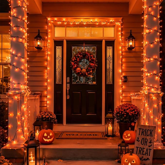 YEGUO 2 Pack Orange Solar Halloween Lights, Each 33ft 100 LED Solar String Lights Outdoor Waterproof, 8 Modes Solar Christmas Lights Outdoor for Garden Yard Xmas Decor