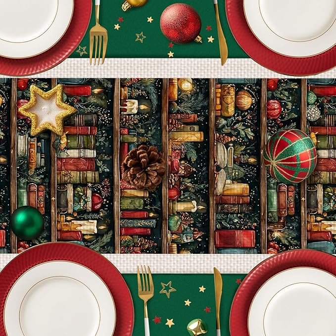 Bookshelf Table Runner,Dining Decor for Kitchen Coffee Table Family Dinners Holiday Parties Wedding Events Decor(13x72 inch)