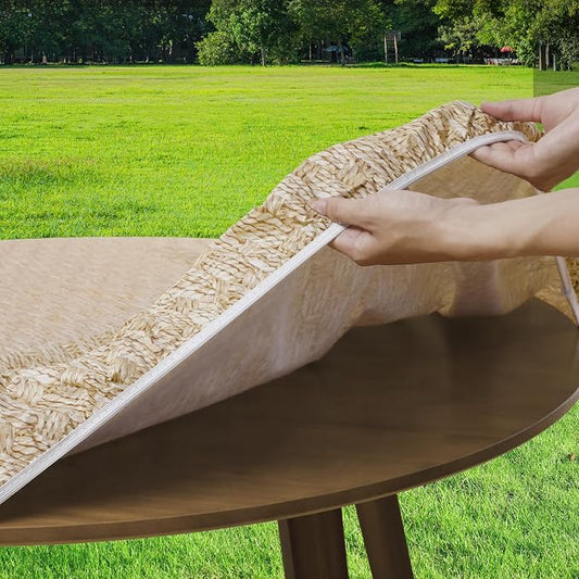Romanstile Round Fitted Vinyl Tablecloth with Elastic Edge 100% Waterproof | Table Covers for 57"- 68" Tables, Wipeable Flannel Backed Plastic Table Cloths for Dinner, Picnic, Camping, Outdoor, Weave