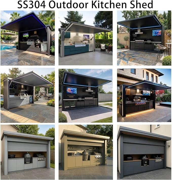 Customizable Made Stainless Steel Outdoor Kitchen with Shed Recycle Durable and Sturdy Outdoor Kitchen Shed for Courtyard